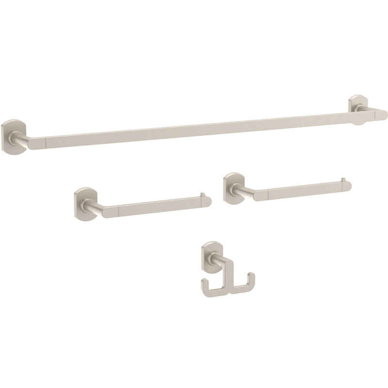 Granville 4-Piece Bath Set 18 in. Towel Bar w/ Extender Toilet Paper Holder Towel Holder Towel Hook, Brushed Nickel