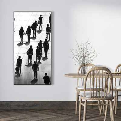 Silhouettes of People on the Street - Framed Canvas Art
