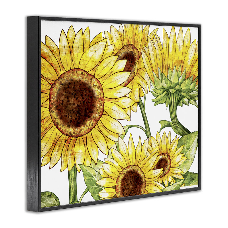 Giclée encadrée «Peeking Sunflower Blooms», conception de Kim Allen, H 11 po x l 14 po, Giclée encadrée noir minuit
