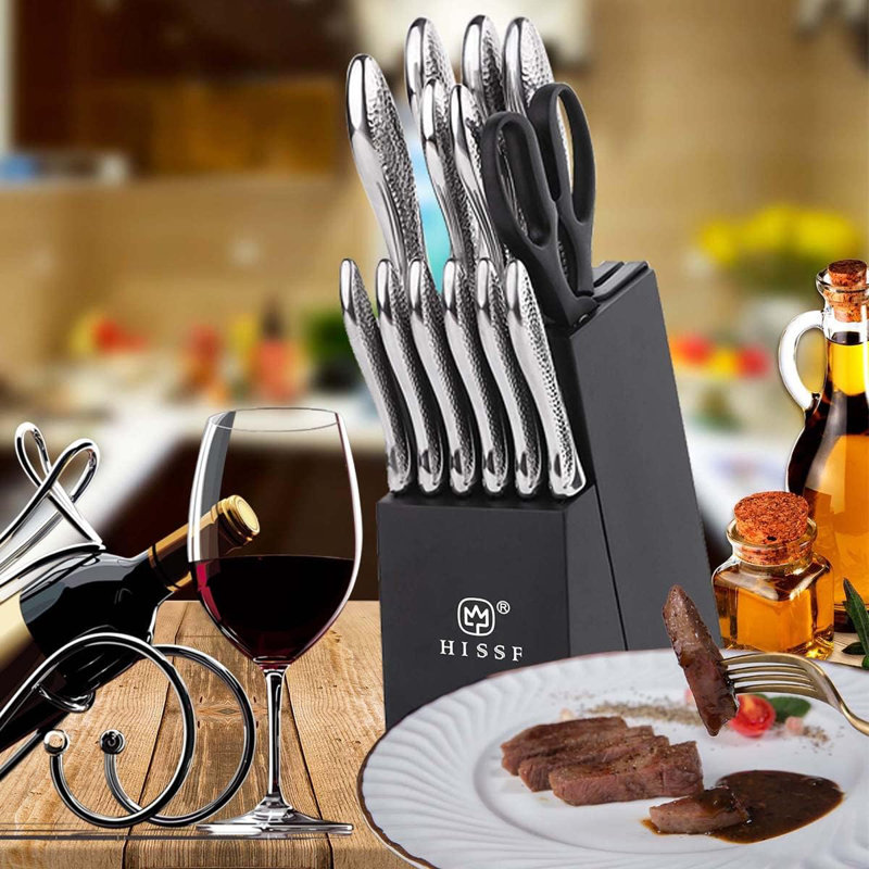 BLASIVE Knife Set for Kitchen with Block 14 Piece Kitchen Knife Set with Built-in Sharpener