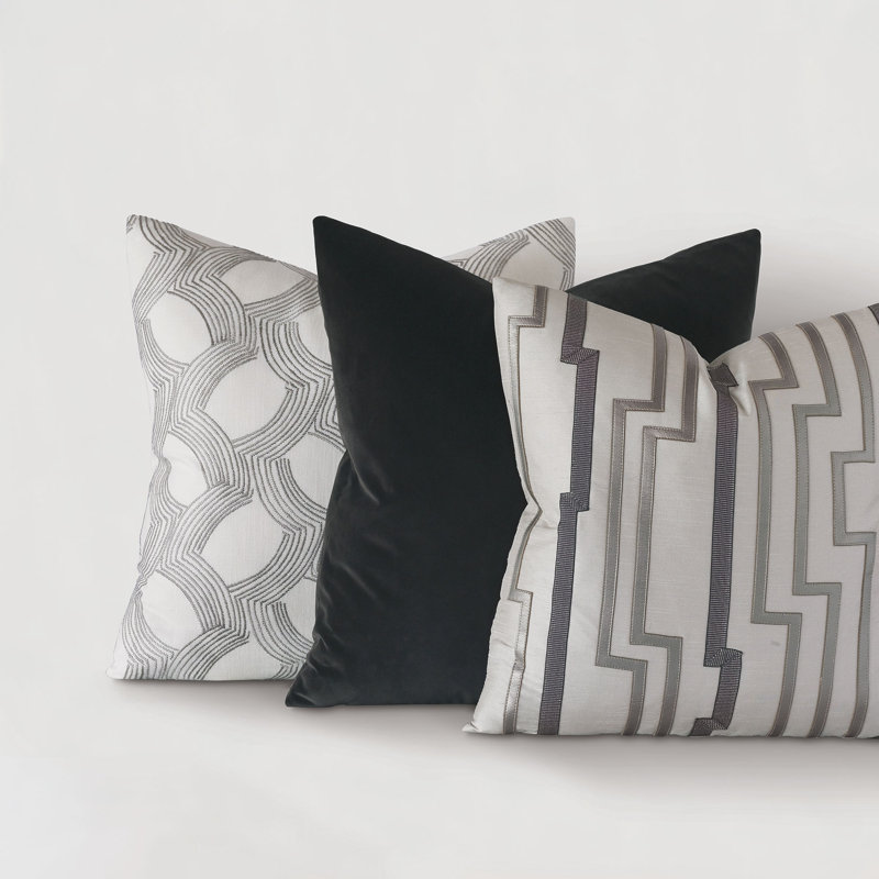 Logan Embroidered Cotton Blend Reversible Throw Pillow