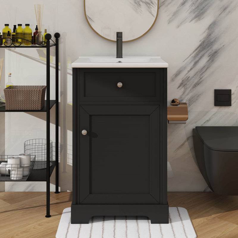 Meuble-lavabo de 20 po avec évier et support d'armoire à fermeture silencieuse avec tablettes réglables, Black