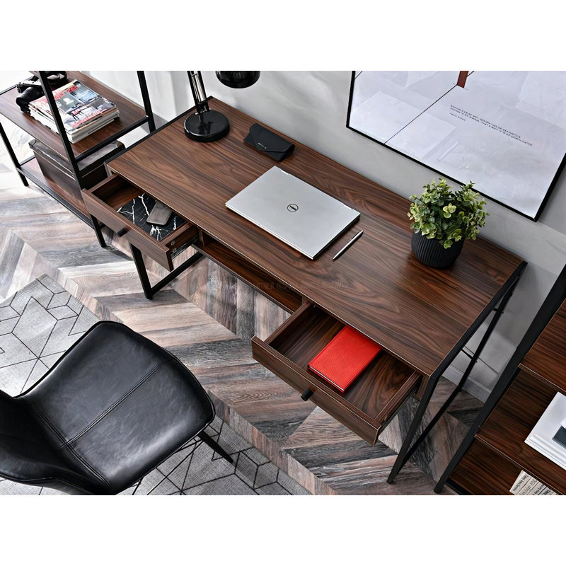 Dawnielle Metal Base Writing Desk, Black, Brown
