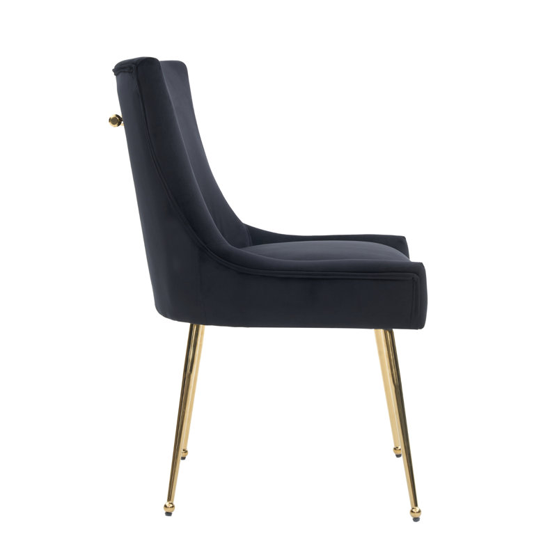 85cm H Tufted Upholstered Metal Upholstered Back Side Chair, Black