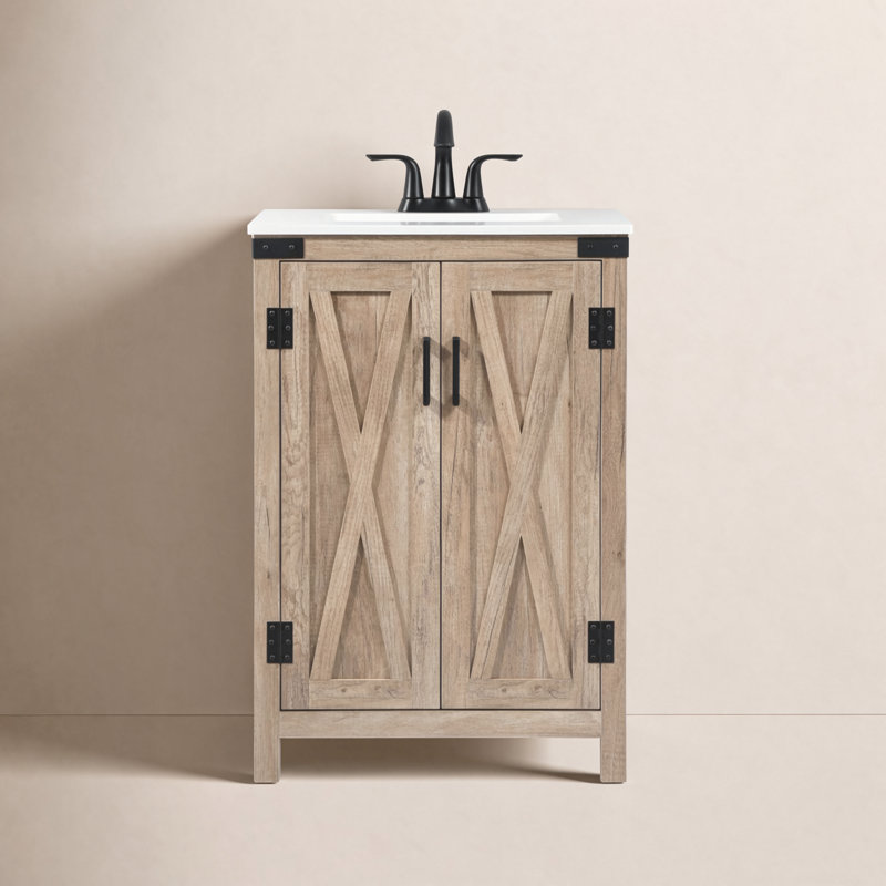 Ensemble de meuble-lavabo simple 24 po Slayton, Teck naturel