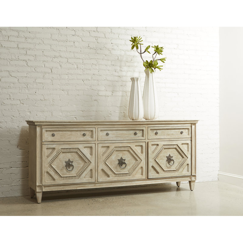 Natural Mango Veneer 3-Door Entertainment Console with Drawers