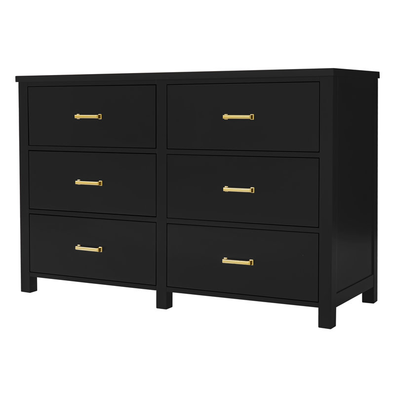 6-Drawer 52'' Solid Wood Construction Dresser, Black