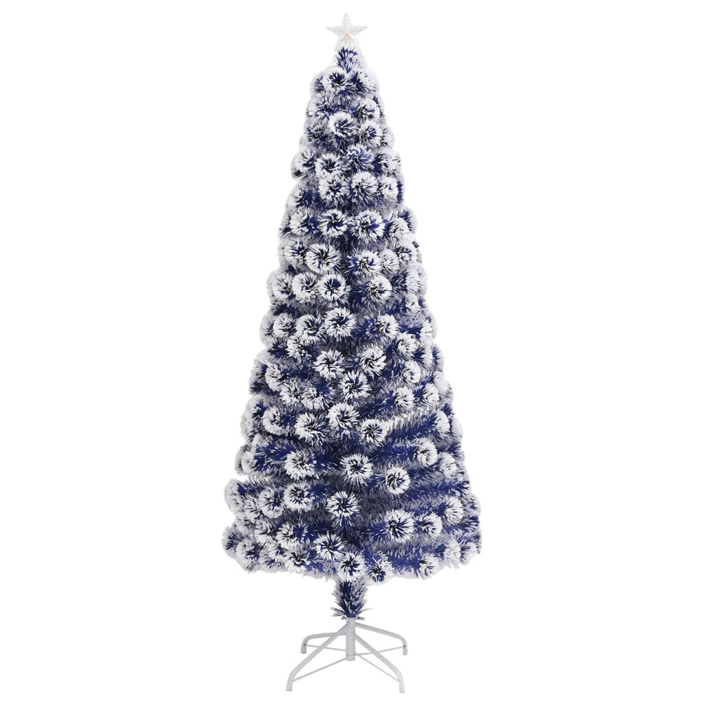 Künstlicher Weihnachtsbaum 64 cm Weiß/Blau mit LED-Leuchten, Kunstschnee und Kugeln