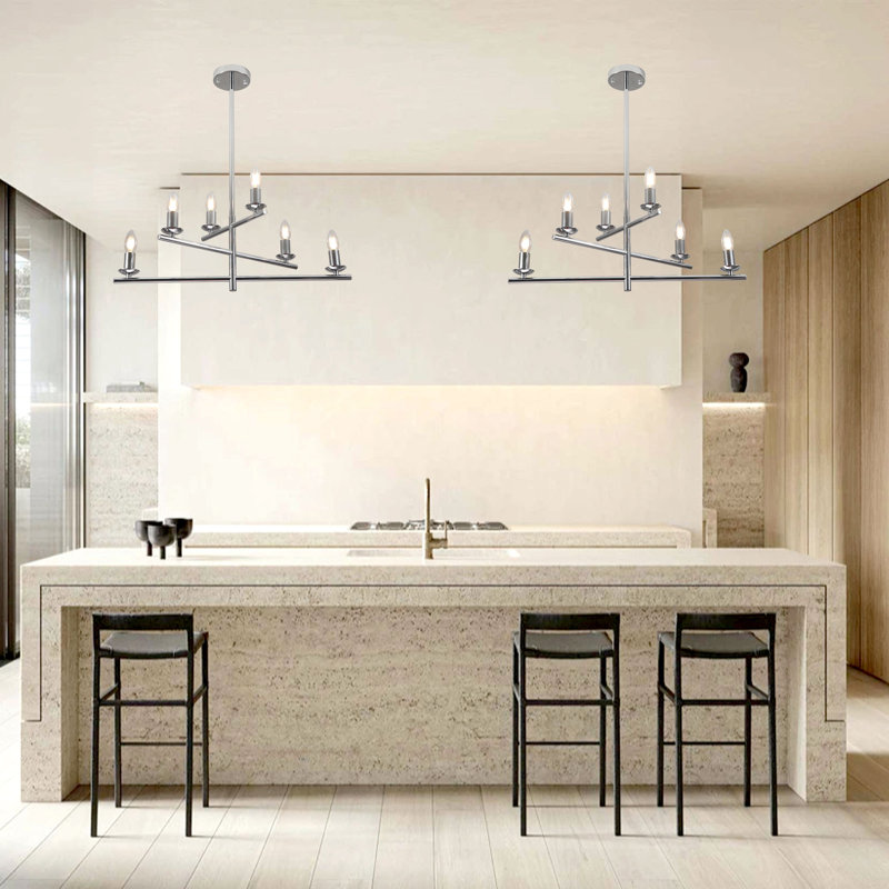 Lustre spoutnik linéaire à 6 lumières avec ensemble d'éclairage, Chrome chrome