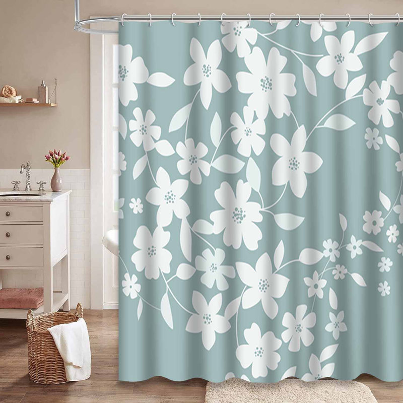 Rideau de douche imperméable et floral avec 12 crochets, L 72 po x l 72 po
