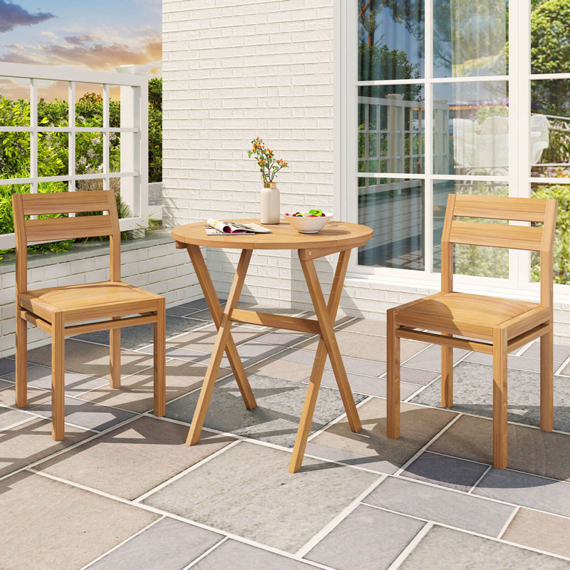  2 PCS Outdoor Side Table with Slatted Tabletop & X-Shaped Structure Coffee Table, 2