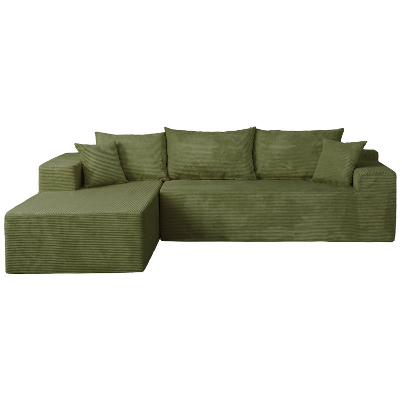 Piece No Assembly Required Upholstery Cloud Sofa with Pillow, Green Corduroy