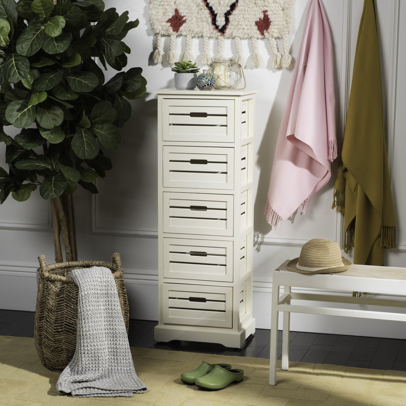 Commode 5 tiroirs Aliaya, Crème vieilli