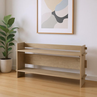 Console 76 po en bois massif gris clair patiné avec tablette