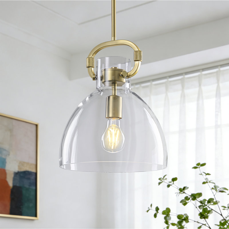 Rooker 1-Light 9.8in  Industrial Pendant, Brushed Gold, Transparent