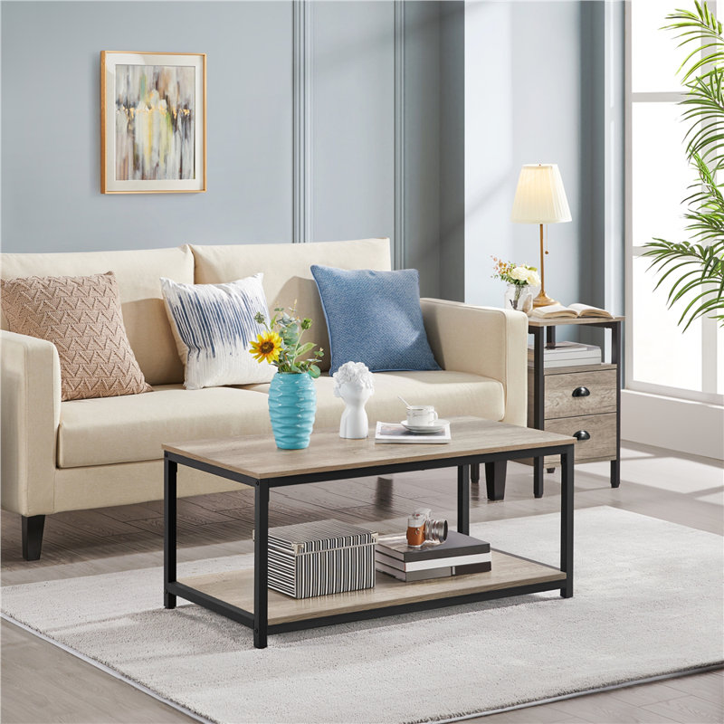 Frame Coffee Table with Storage, Gray