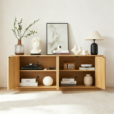 Sideboard Storage Cabinet TV Stand with wave pattern Buffet Cabinet Wooden