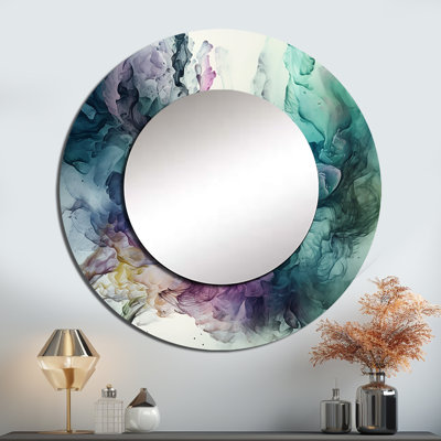Shulins vert mauve marbré symphonie - grand miroir en marbre, miroir mural décoratif rond moderne, impression d'art en métal