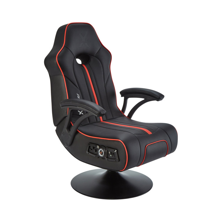 Inbox Zero Siilata Swiveling PC & Racing Game Chair with Built-in Speakers in Black/Red