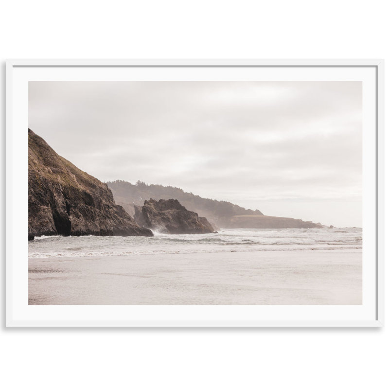 Mendocino Moody Cliffs Print by Carly Tabak, White Wood, 44" W x 31" H