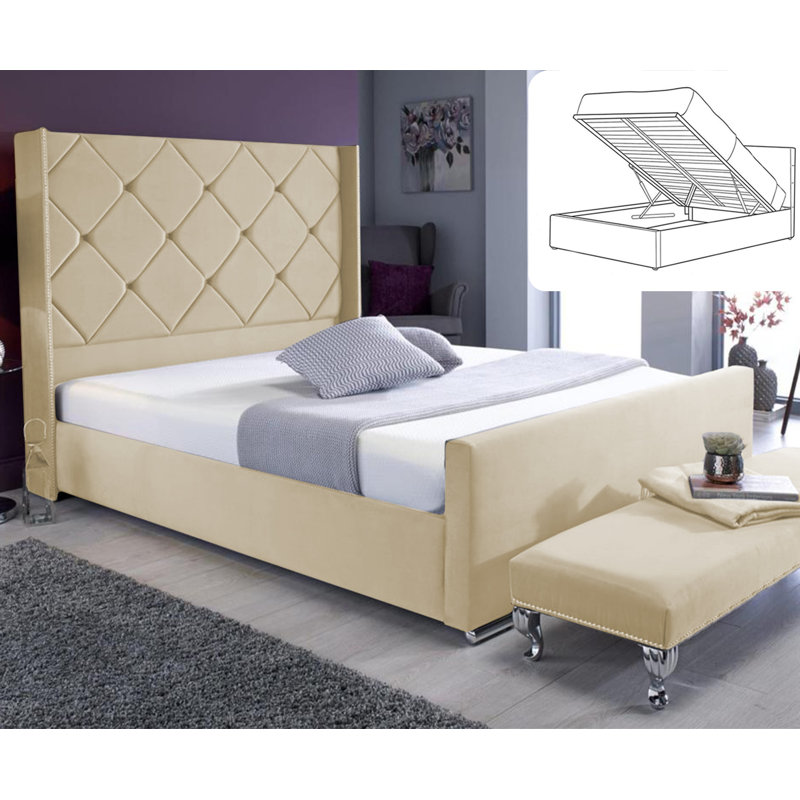 Upholstered Ottoman Storage Bed, Cream, Double (4'6)
