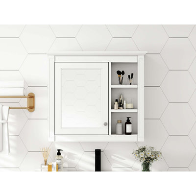 Armoire à pharmacie murale avec miroir et 3 tablettes ouvertes Dorla