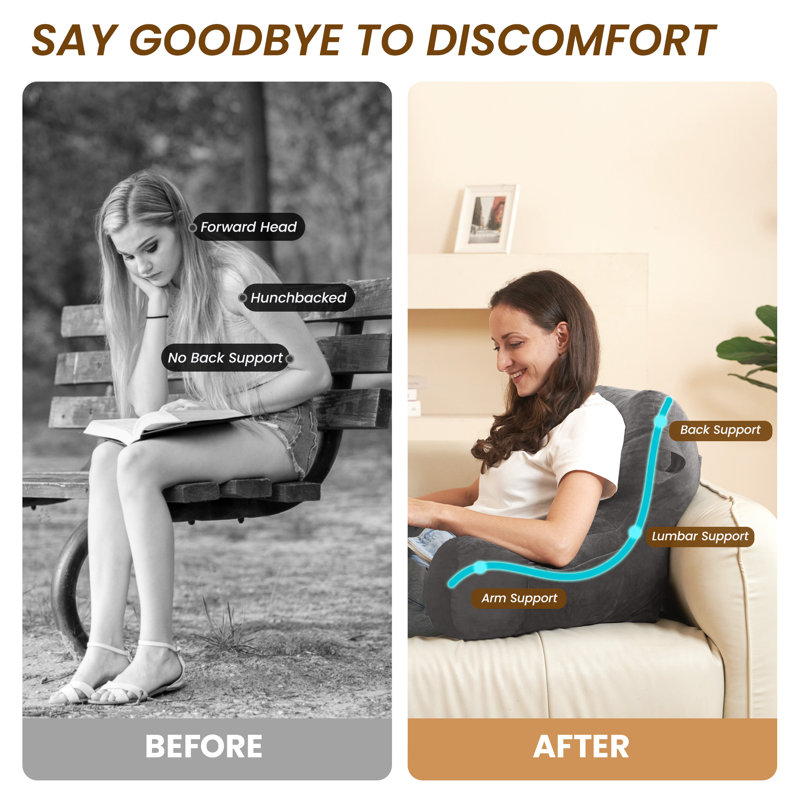 Comfy Backrest Pillow Arm Pillow With Pockets, Grey