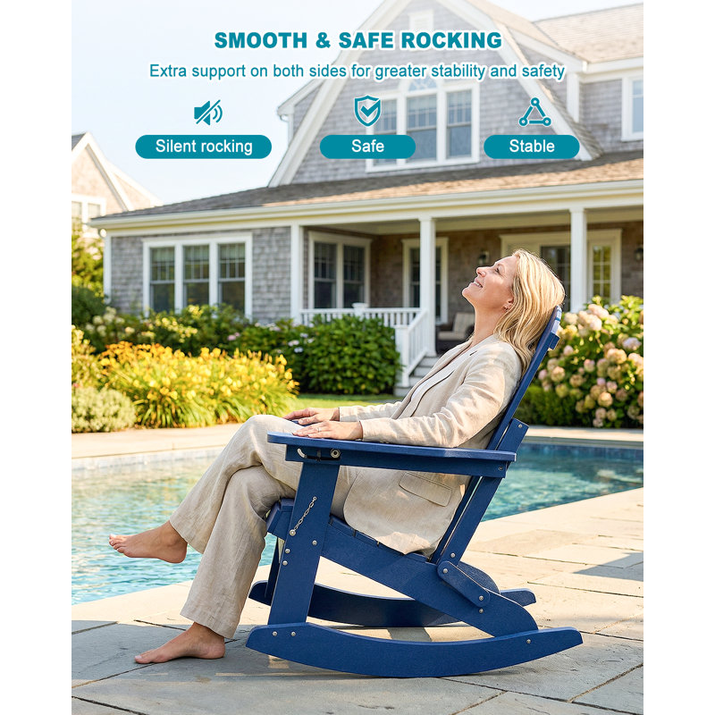 HDPE Folding And Adjustable Adirondack Chair With Ottoman, Blue, 2