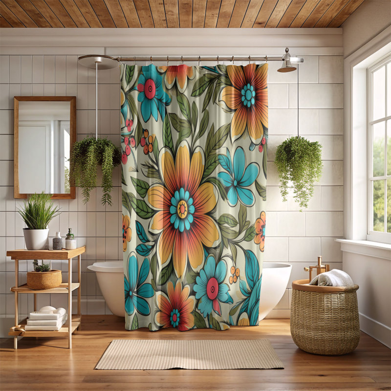 Boho Blooming - Premium Shower Curtain, 74"H x 71"W