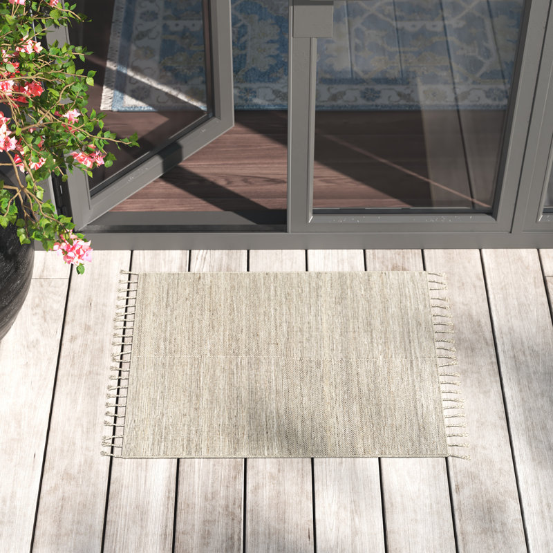 Solid Color Flatweave Recycled P.E.T. Indoor / Outdoor Area Rug, Rectangle 2' x 3', Beige
