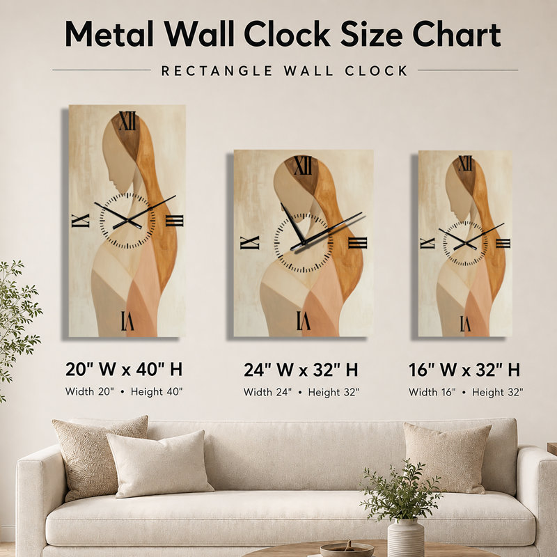 Horloge murale décorative beige Japandi Curves of the Quiet Figure II, H 32 po x l 16 po - Rectangle
