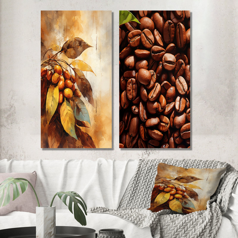 Ensemble de 2 décorations murales café en grains Minimal Harmony, H 28 po x l 24 po