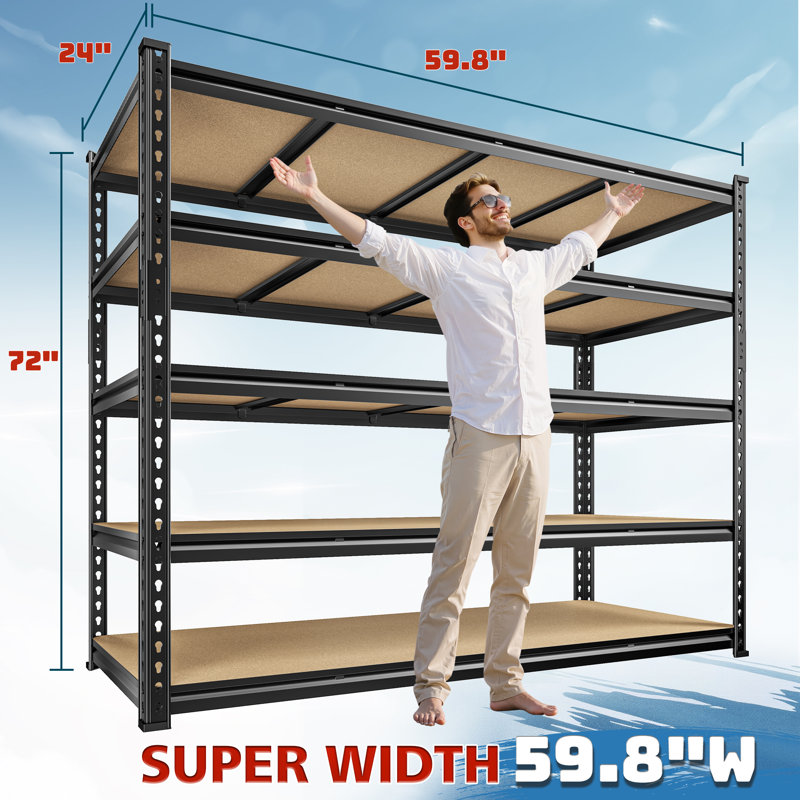 59.8" Extra Wide Heavy Duty Storage Shelves - Adjustable Garage Shelving Unit, Large Capacity, Tool-free Assembly