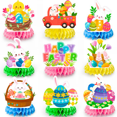 Décorations de Pâques en nid d'abeille - centre de table de Pâques 9 pièces pour articles de fête de Pâques