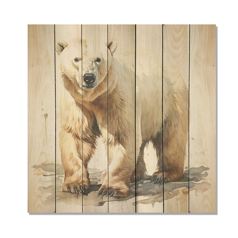 Ours polaire blanc d'hiver III - Ours sur bois, H 25 po x l 25 po