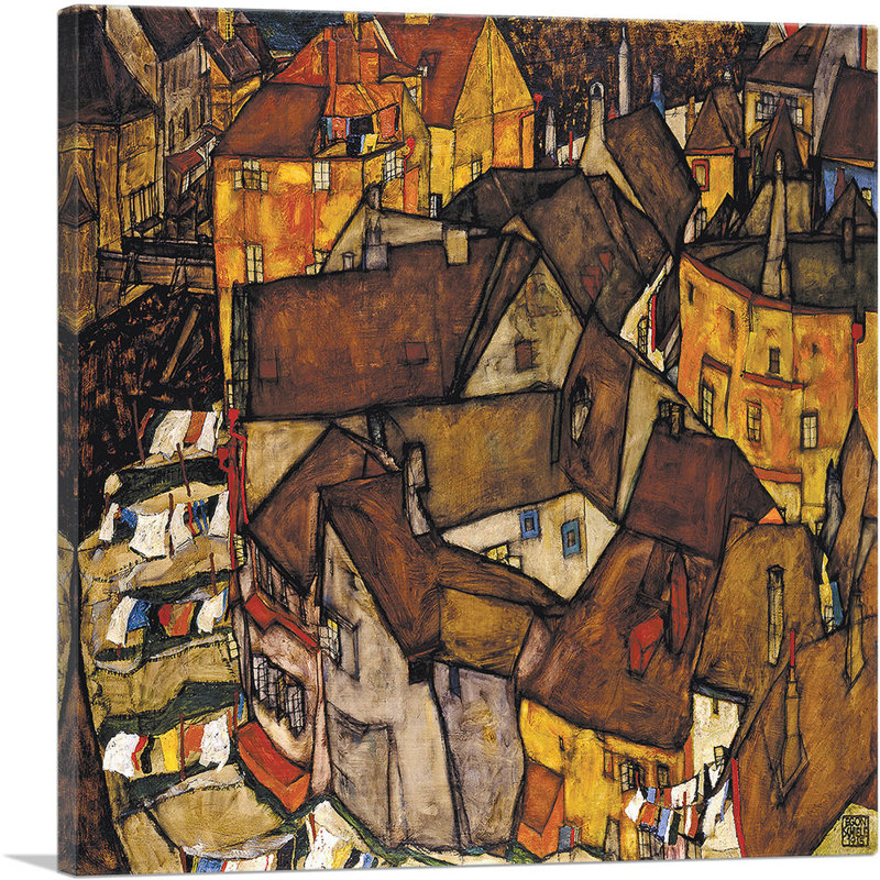 Croissant des maisons par Egon Schiele, reproduction d'art sur toile tendue, H 26 po x l 26 po x P 0,75 po