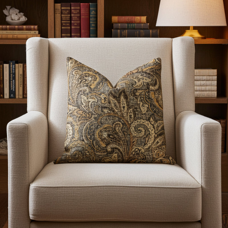 Cypress Field Damask Linen Outdoor Reversible Throw Pillow, 24" x 24", Floor Pillow