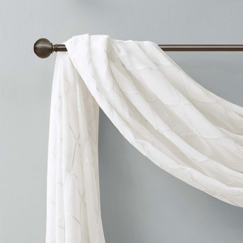 Écharpe de fenêtre transparente brodée diamant, Blanc, L 50 po x L 144 po