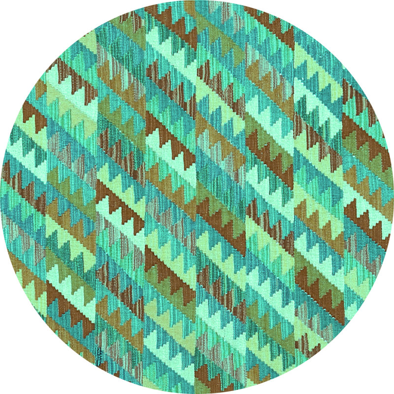 Tapis rond brun / bleu / vert en laine et en polyester tissé à la machine 5 pi Southwestern