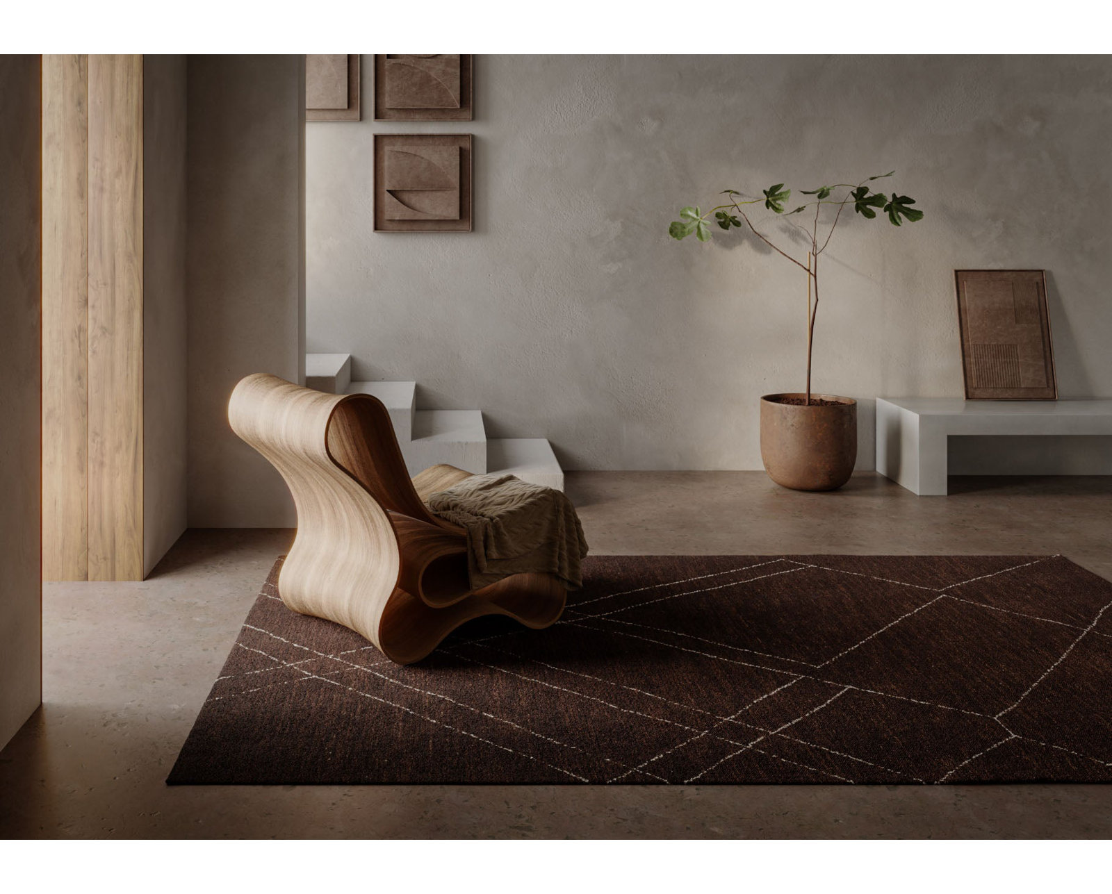 Handmade Wool Brown Rug, Rectangle 9' x 12'