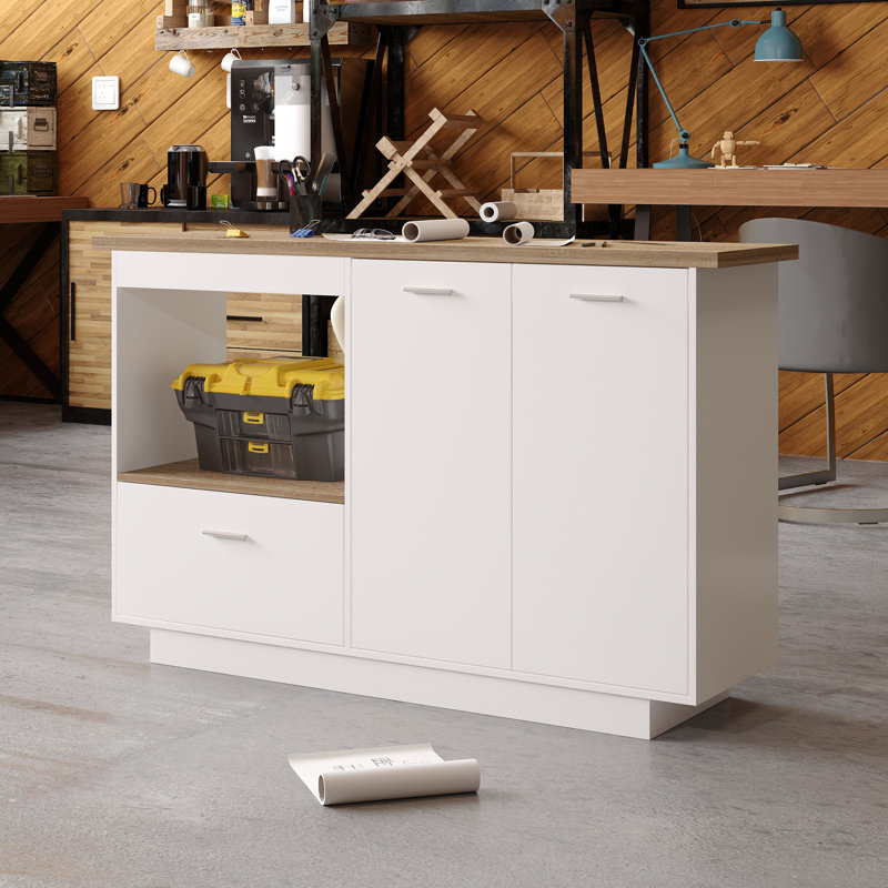 Craft Table With Extendable Tabletop, Open Storage & Drawer