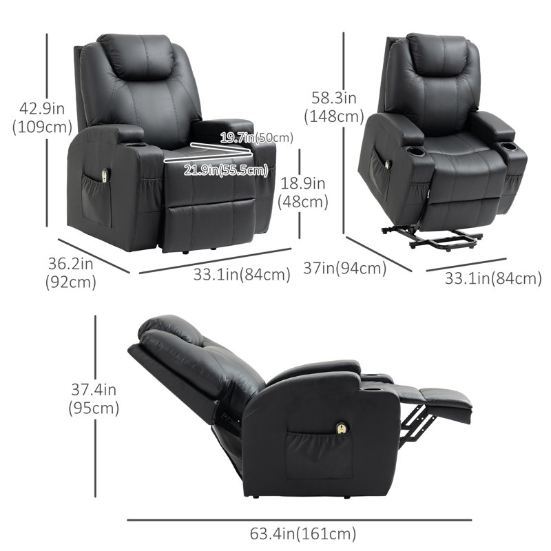Fauteuil inclinable lève-personne standard de 33,1 po de largeur, Similicuir noir