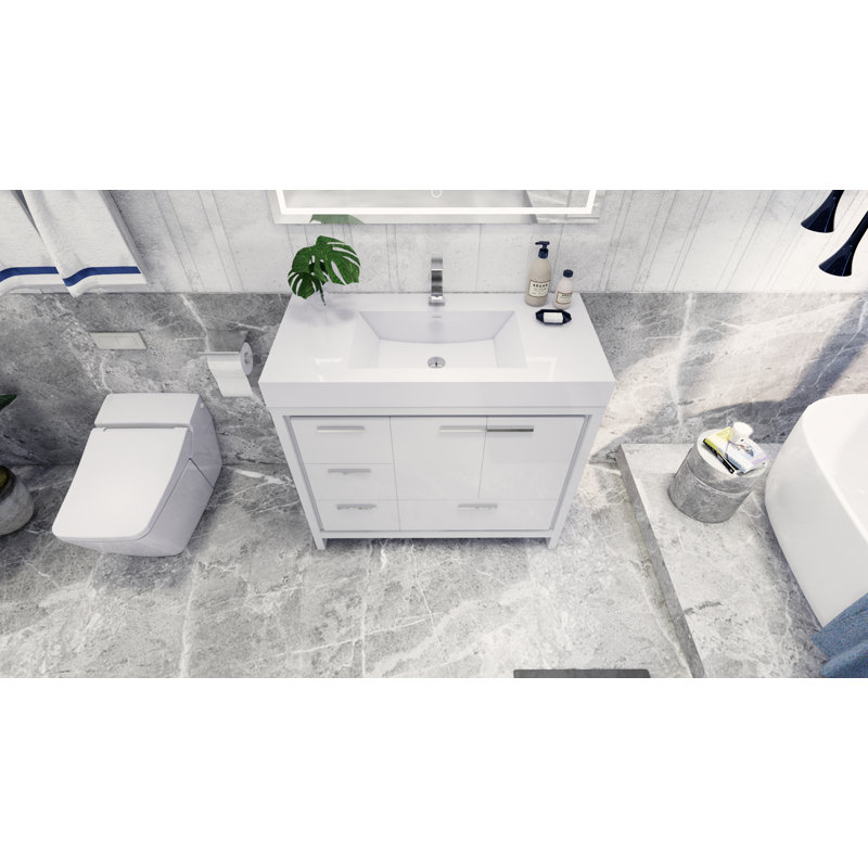 Ensemble de meuble-lavabo simple 42 po Loyne, Blanc lustré, Chrome