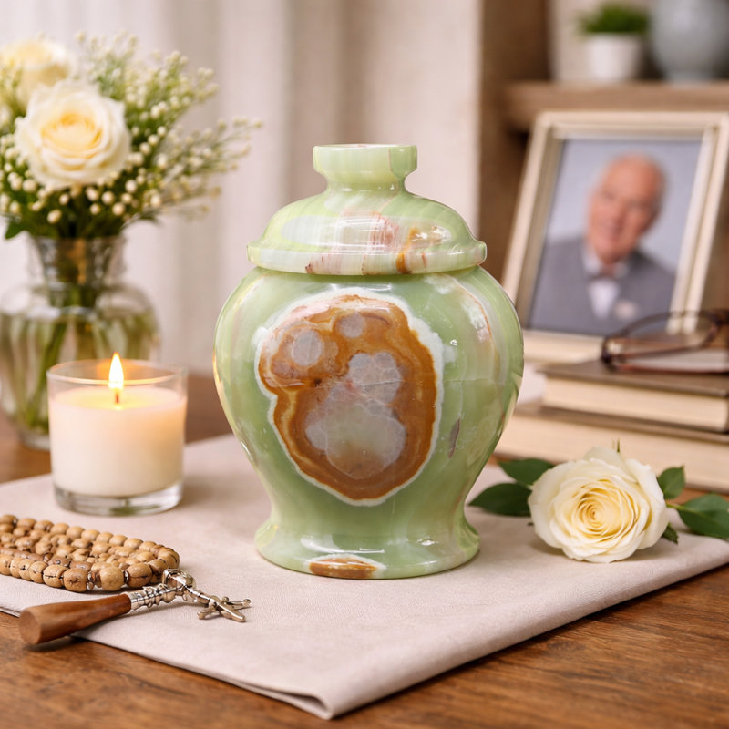 Decorative Marble Urn, White And Light Green, 5h X 3.5w X 2.25d Inches, 1.69 Lbs