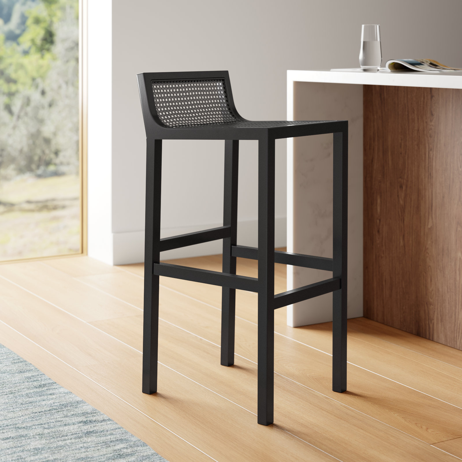 McCarthy Cane Bar & Counter Stool, Black / Black, Bar Stool(31.5” Seat Height)
