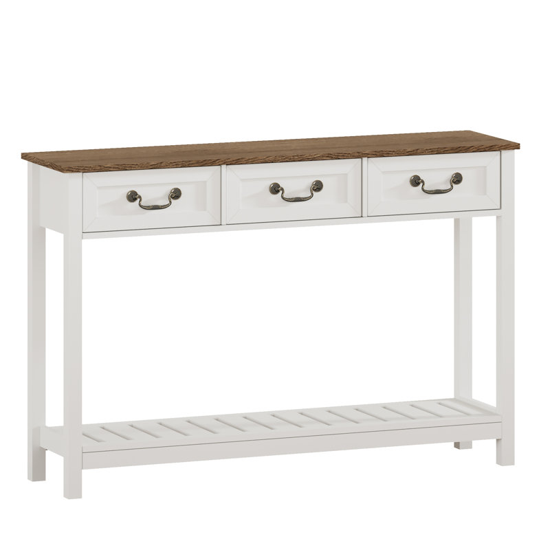 47.2" W Console Table with 3 Drawers and Storage Shelf, Natural/White