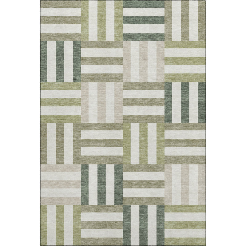 Premium Machine Washable Mayfield AMF2332 Geometric Rug, 3' x 5', Sage