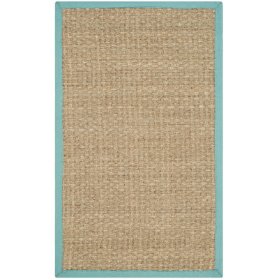 Auckland Bamboo Slat/Seagrass Natural/Teal Area Rug
