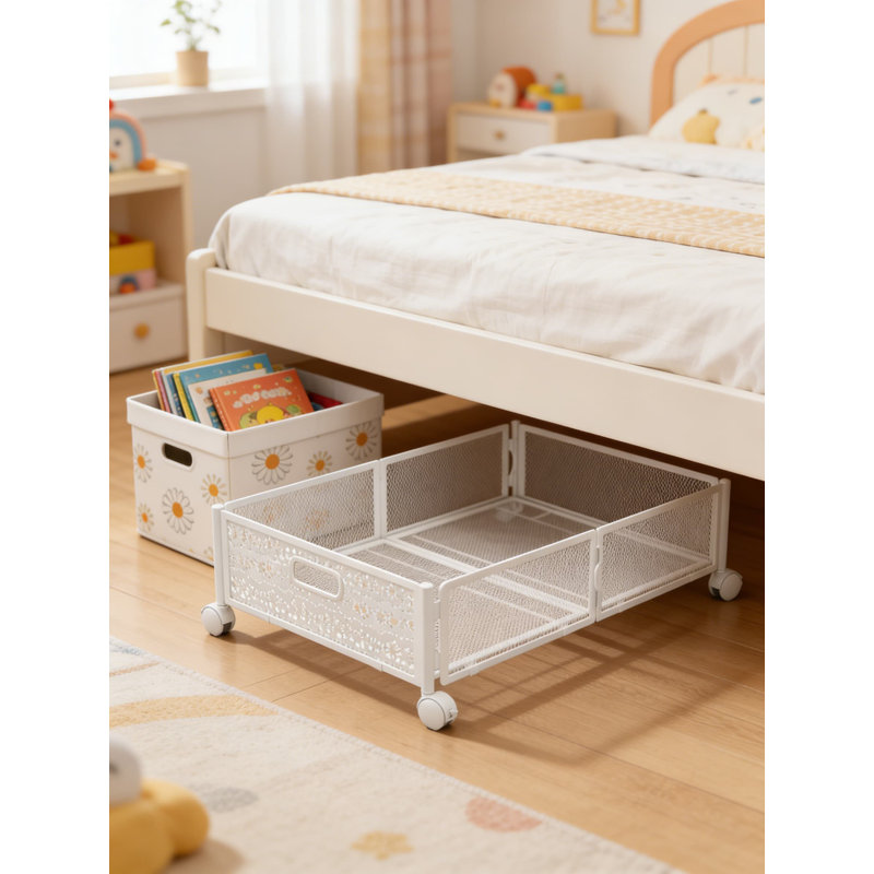 Foldable Under Bed Storage With Wheels, Tool-Free Assembly Metal Underbed Storage Container, Heavy-Duty Rust-Resistant Design For Bedroom Organization, 60L Capacity