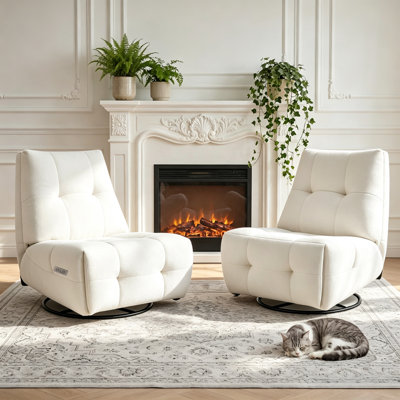 32.3" Wide Contemporary Soft Fabric Swivel Glider Electric Recliner with Dual Charging Ports (Set of 2)